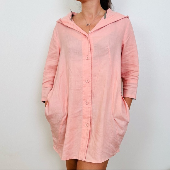 A. Mollin 100% linen tunic dress with hood button down coverup - Picture 3 of 9